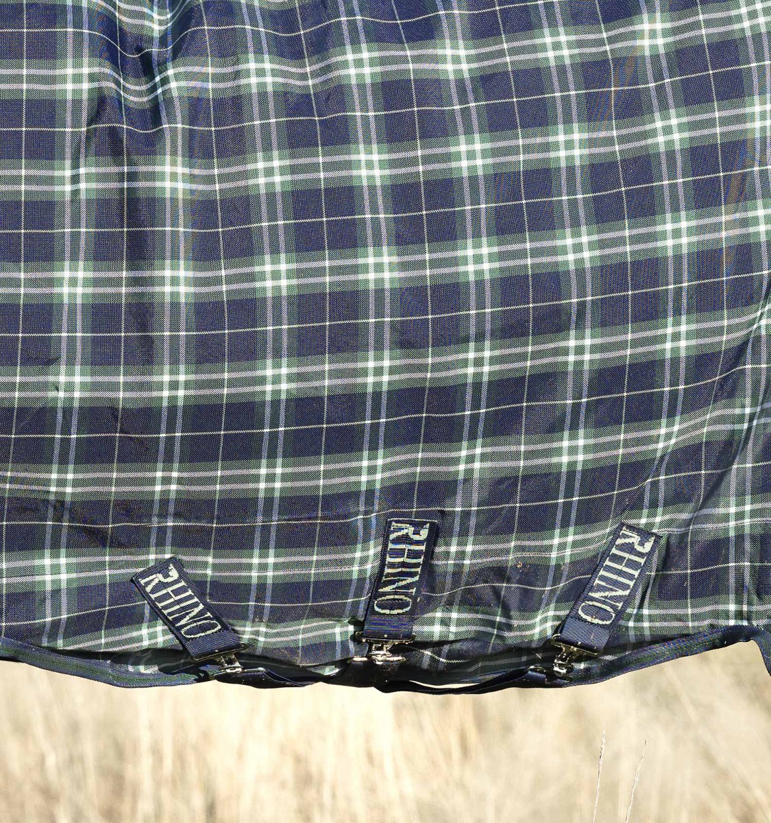 Cobertura Horseware Rhino Wug Vari-Layer 450g Verde aos quadrados / azul-marinho