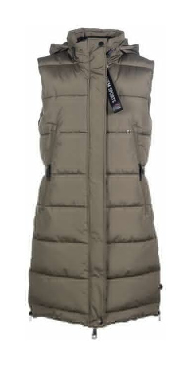 Colete acolchoado longo sem mangas Misty HKM Caqui Kaki