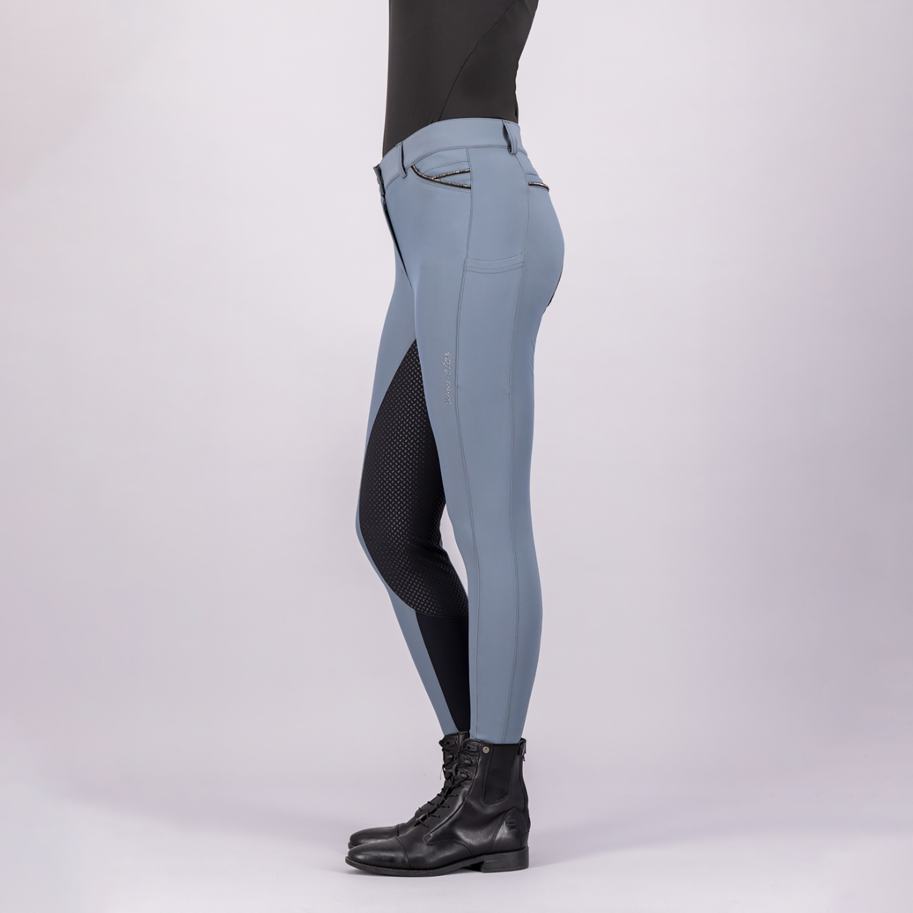 Calça de equitação Euro-star Arista diamond FullGrip Chumbo preto Azul