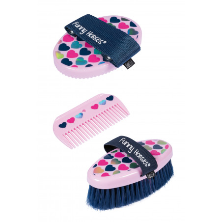 Conjunto de escovagem HKM Funny Horses Hearts