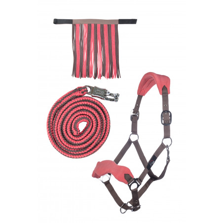 Conjunto de cabeçada HKM com mosquetão de segurança e franjas removíveis