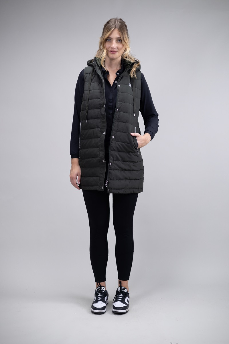 Colete acolchoado longo sem mangas Harcour Boliva Caqui Kaki