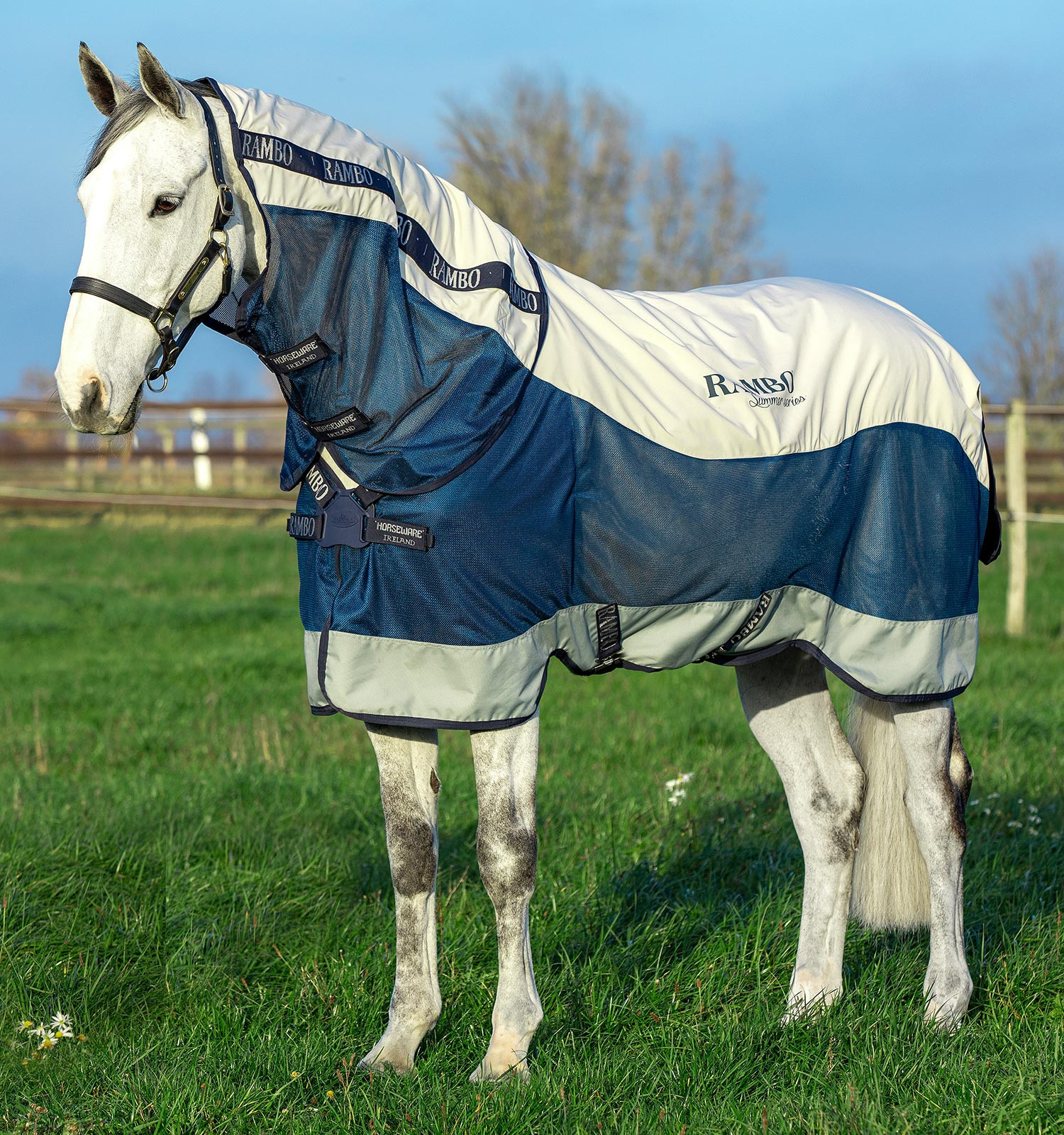 Capa de exterior Horseware Rambo® Summer 0g com disco e forro de 100g Marinho / cinza Azul