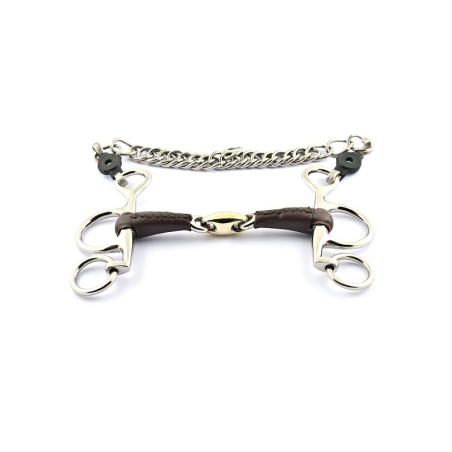 Mordedor Pelham Jump'In hastes pequenas com dupla rutura revestido de couro