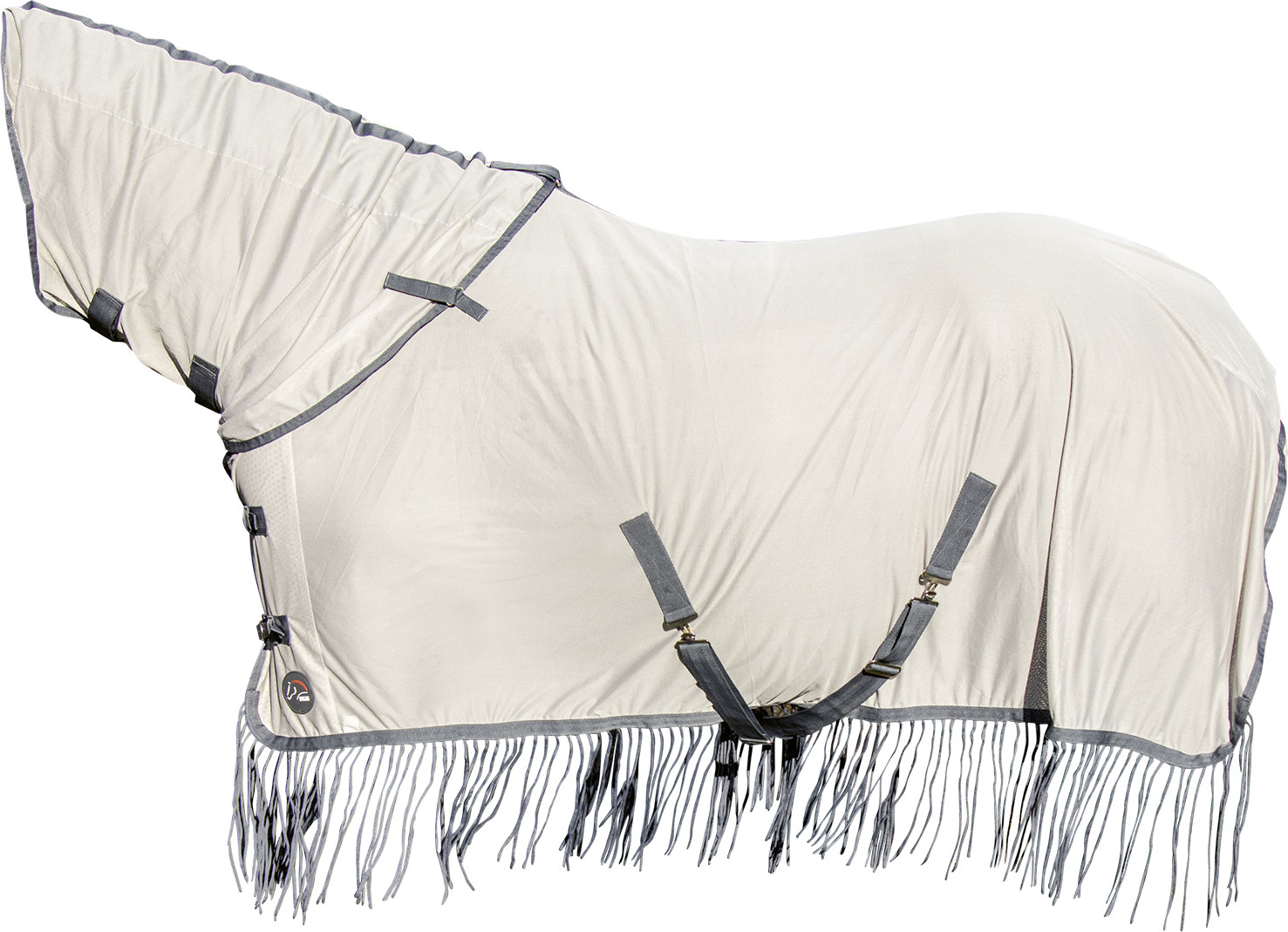 Capa anti-moscas Fringes Style com cobertura de pescoço removível HKM Prateado / cinza Prata Capa anti-moscas Fringes Style com cobertura de pescoço removível HKM Prateado / cinza Prata