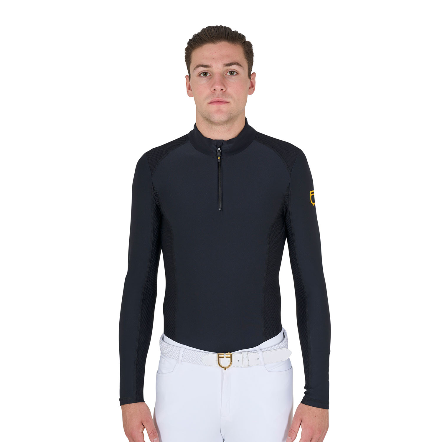 Polo de treino ajustado de mangas compridas masculino Equestro Preto Polo de treino ajustado de mangas compridas masculino Equestro Preto
