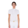 Polo de competição ajustado em stretch com zíper e mesh feminino Taline Equestro - Branco