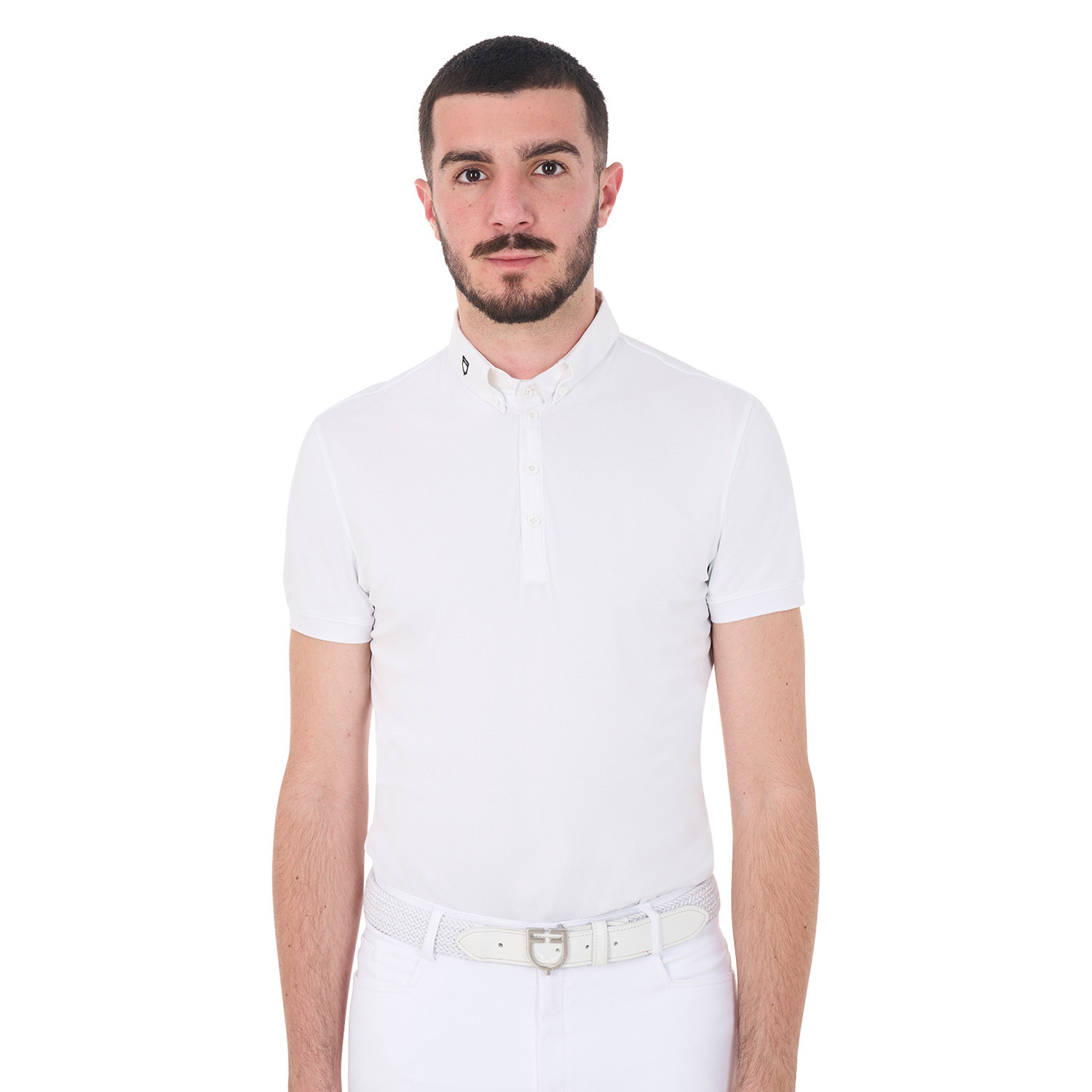 Polo de competição masculino de manga curta em tecido técnico respirável Hunt Equestro Branco Polo de competição masculino de manga curta em tecido técnico respirável Hunt Equestro Branco