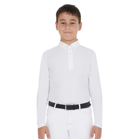 Polo de mangas compridas para menino em tecido técnico polar Warm+ Equestro