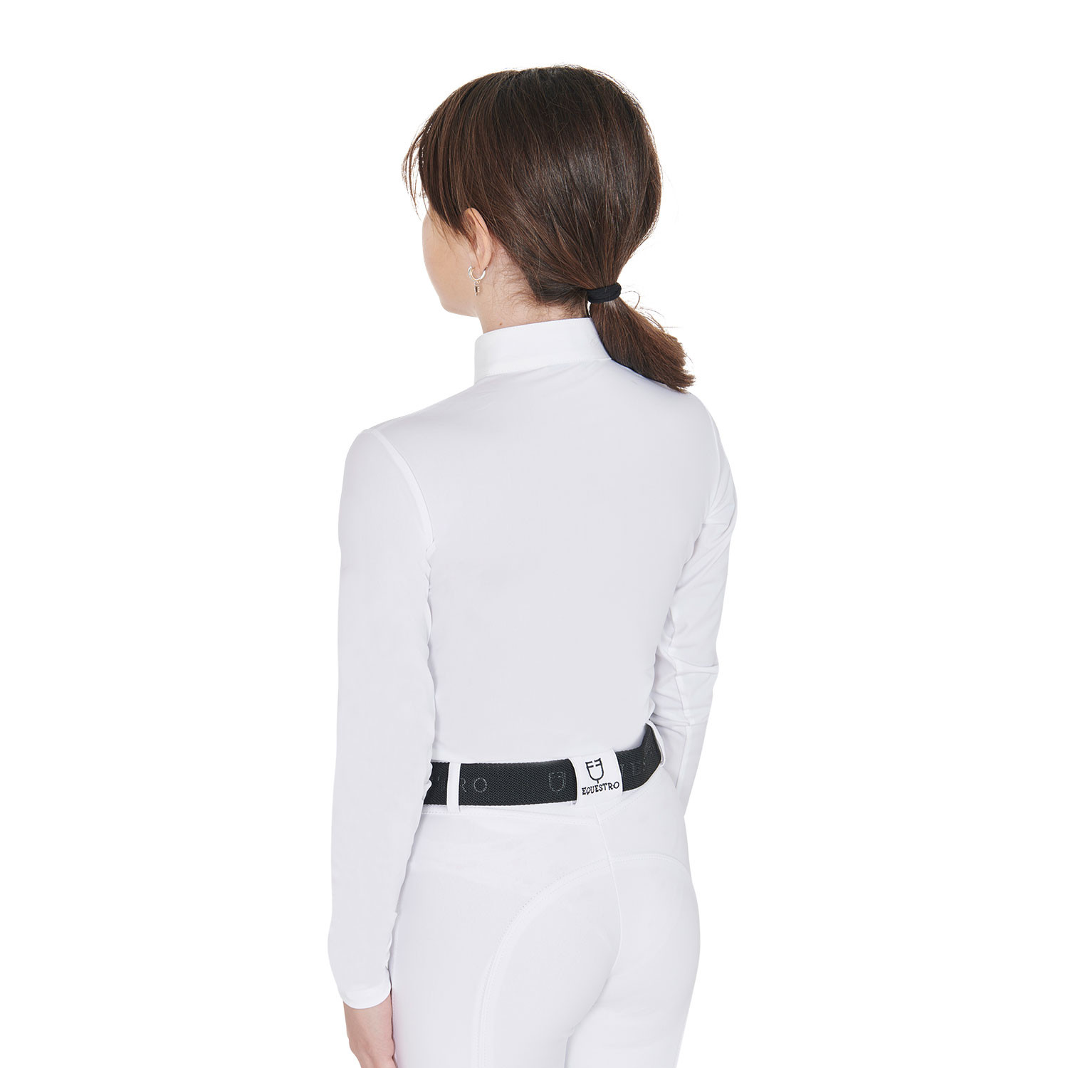 Pólo de competição feminino anti-UV ajustado de mangas compridas com fecho de correr Anahid Equestro Branco
