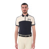 Polo de treino bicolor ajustado de manga curta com fecho éclair para homem Equestro - Blazer marinho / branco antigo