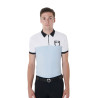 Polo de treino bicolor ajustado de manga curta com fecho éclair para homem Equestro - Azul céu / branco