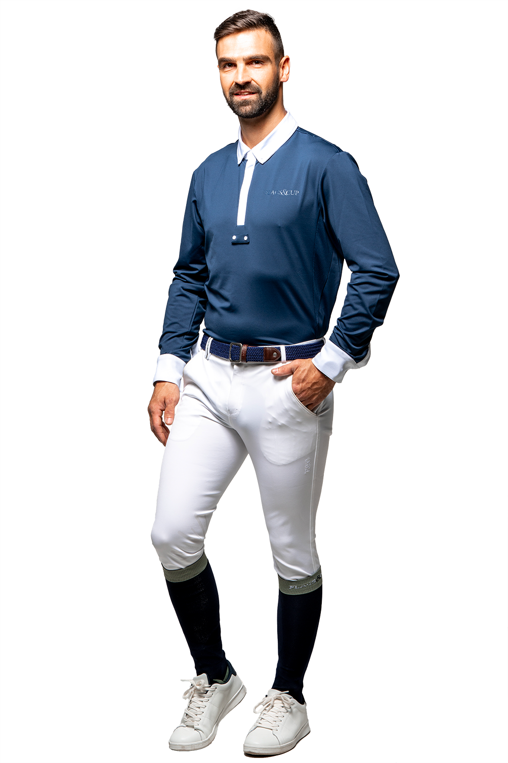 Polo de competição Flags & Cup masculino Wako de mangas compridas Marinho Azul-marinho