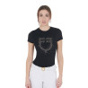 Camiseta feminina slim fit rosa com strass Equestro - Preto