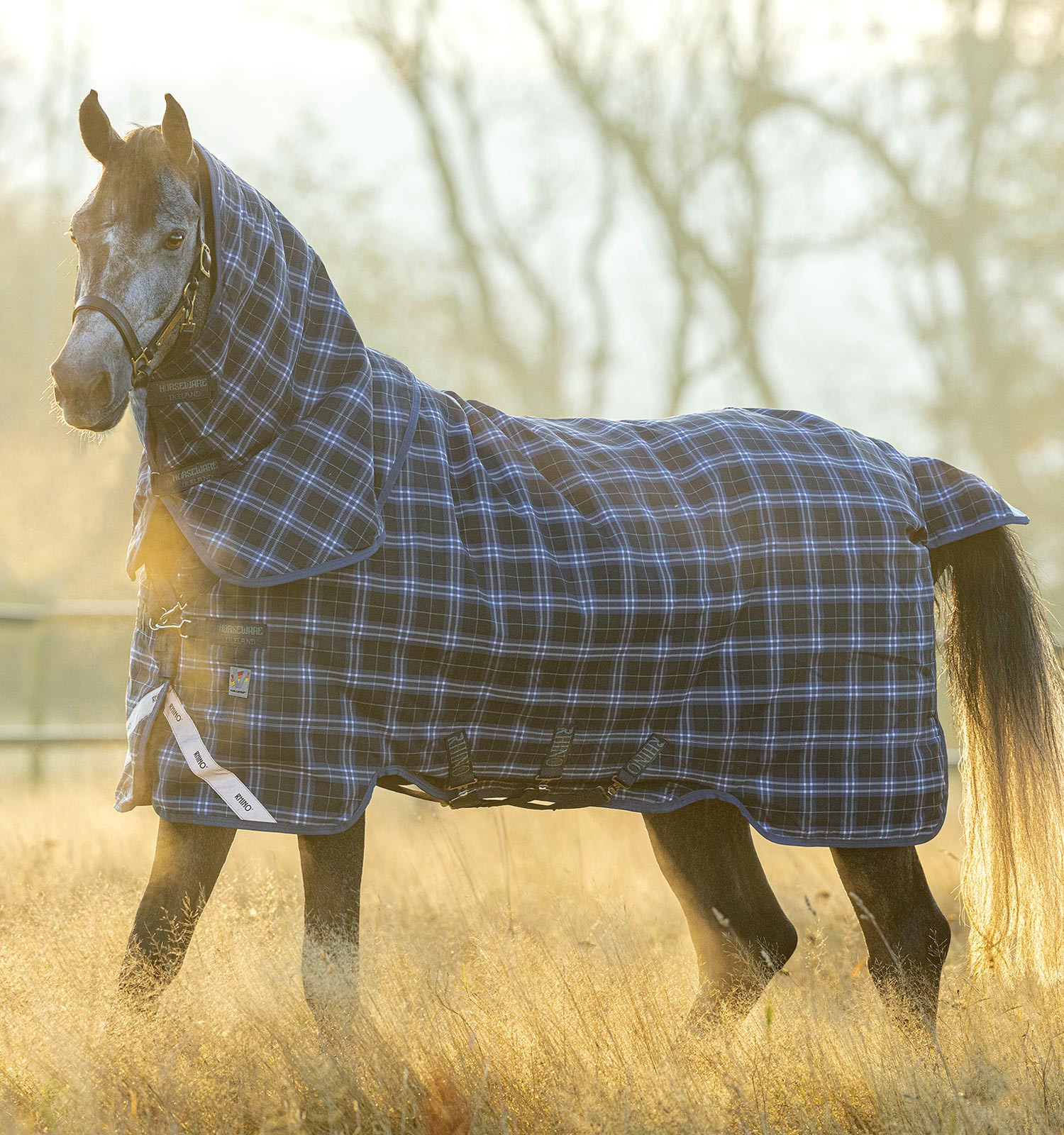 Cobertura Horseware Rhino Plus Vari-Layer 450g Marinho xadrez / índigo Azul-marinho