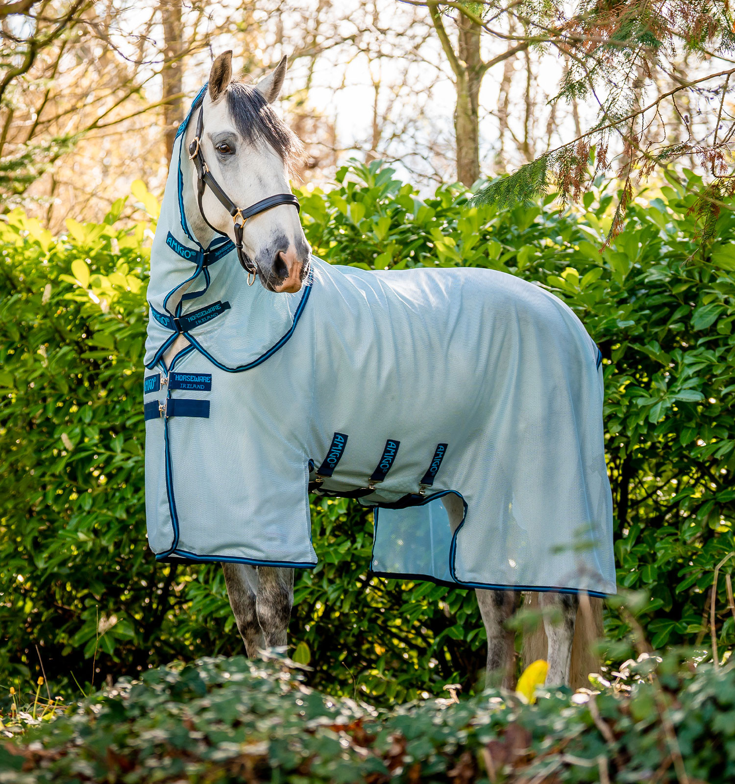 Capa anti-moscas Horseware Amigo Bug Buster Azul céu / marinho / azul elétrico