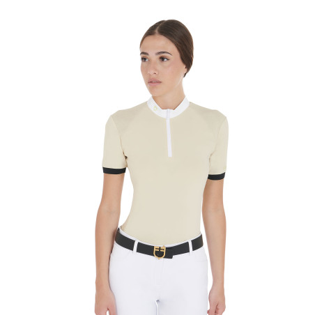 Polo de competição feminino corte slim com recortes contrastantes nos ombros Equestro