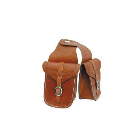 Bolsa frontal de couro Lakota para sela com estampa na borda