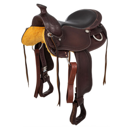 Sela western com ferragens em aço inoxidável, couro granulado e estampagem de serpente 2817 Denver