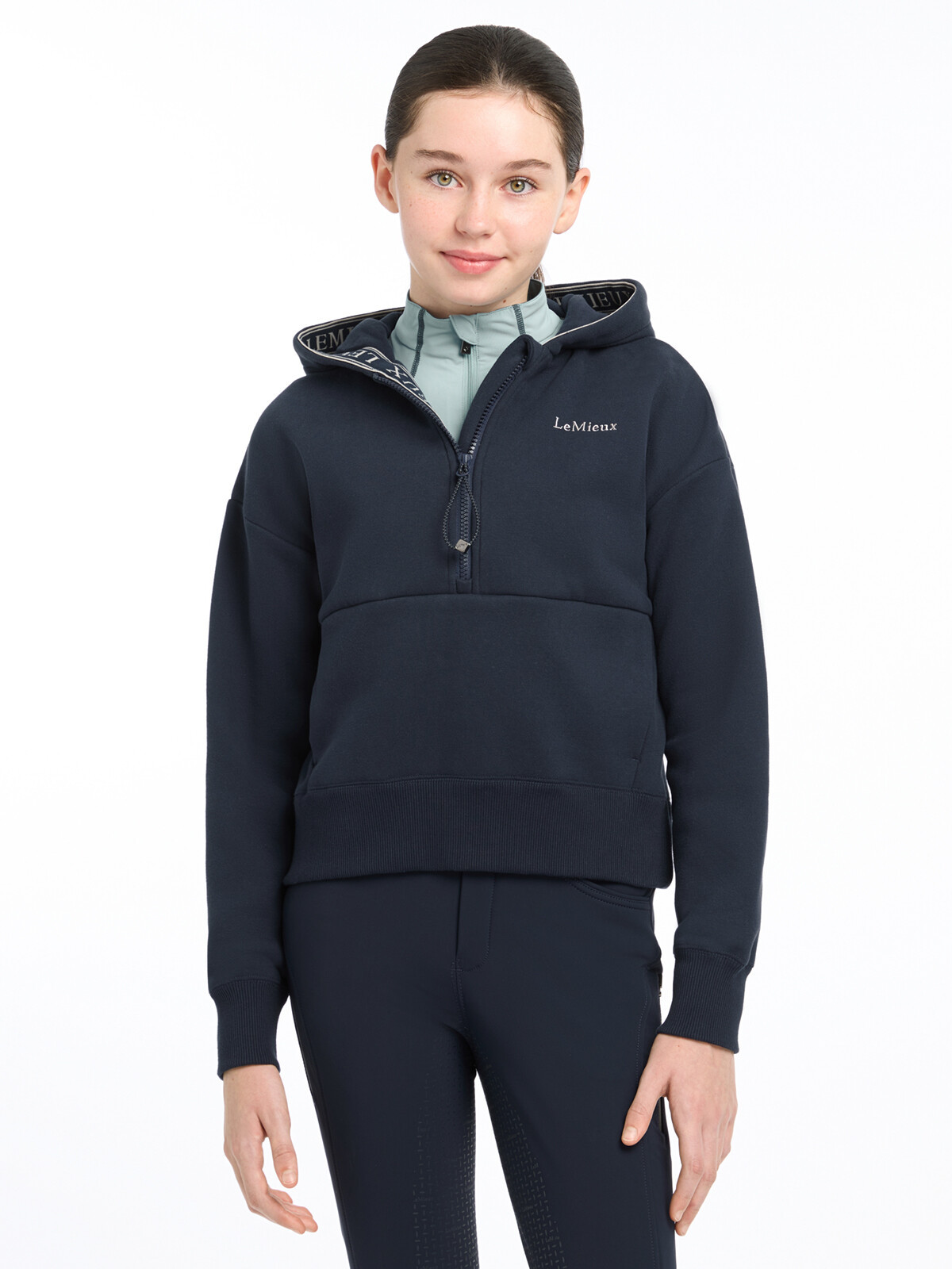 Moletom com capuz LeMieux meio zíper Esme Young Rider Hettie Marinho modelo antigo Azul-marinho
