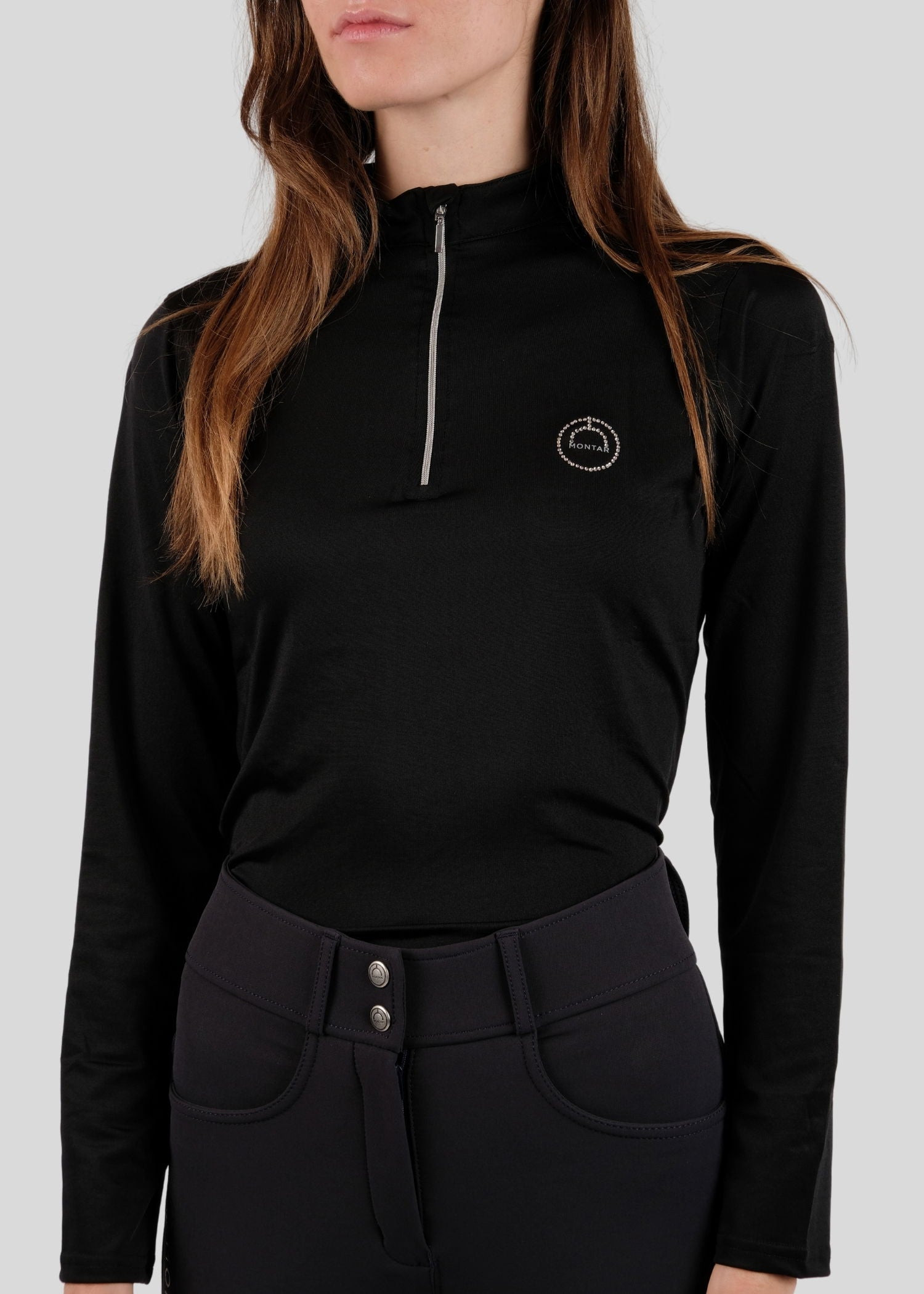 Polo de competição Montar Everly logo de cristal mangas compridas feminino Preto