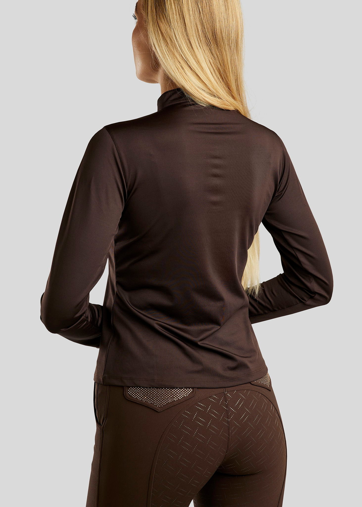 Polo de Montaria Briella de mangas compridas cristal Rose gold Curve feminino Castanho