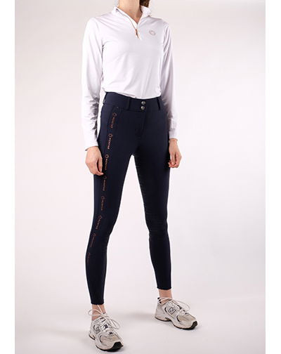 Polo de Equitação Everly Mon Tech feminino de mangas compridas rose gold Branco