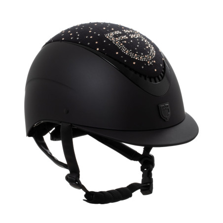 Capacete fosco com viseira estreita e logotipo em strass homologado EN 1384-2023 Equestro
