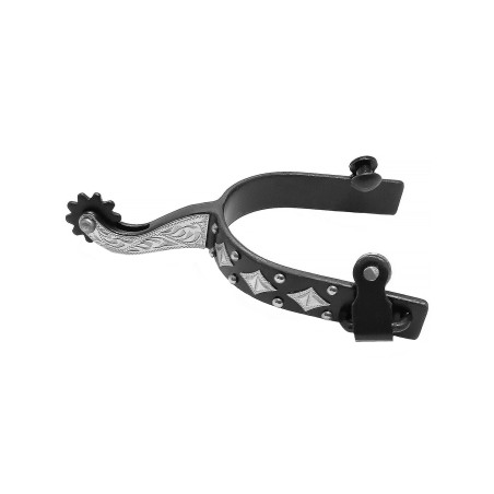 Esporas western Pool's pretas com decorações em inox