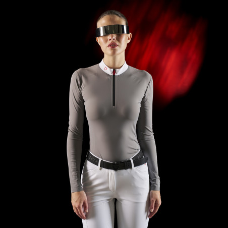 Polo de competição feminino Equestro Ridertechnology de mangas compridas com zíper