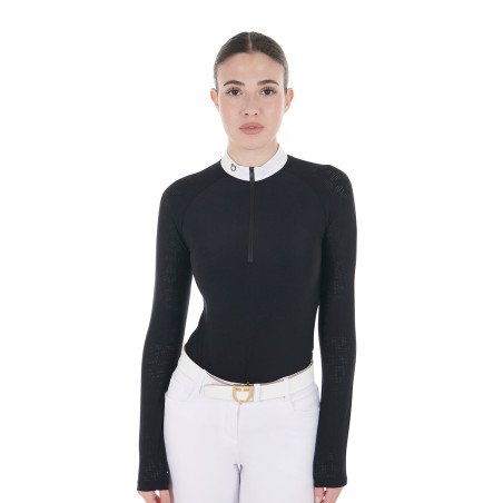 Polo de competição slim fit feminino com inserções em malha Equestro