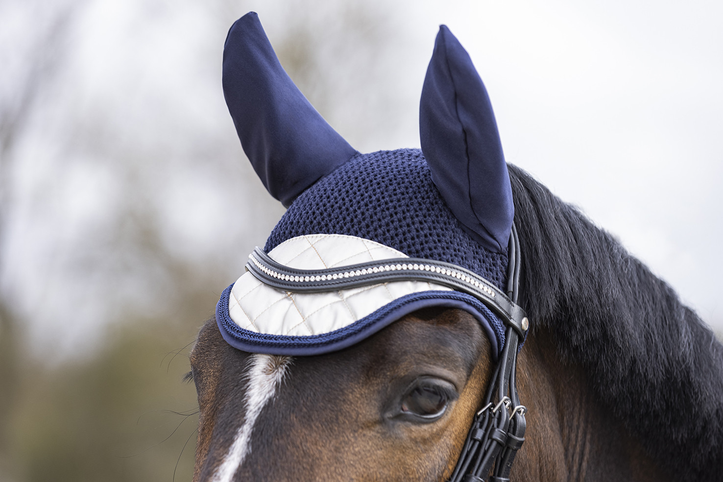 Touca anti-moscas Golden Queen Style HKM Azul escuro / dourado