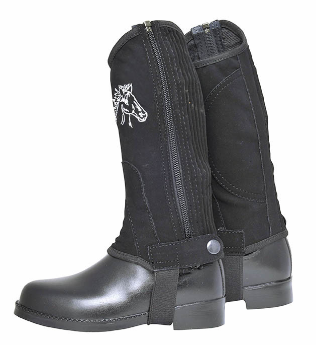 Mini Chaps HKM Infantil imitação de nobuck parte em tecido Preto Mini Chaps HKM Infantil imitação de nobuck parte em tecido Preto