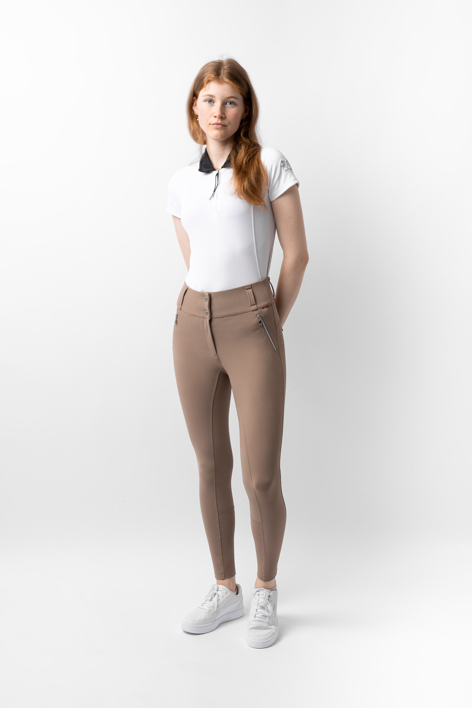 Calça de equitação feminina B Vertigo térmica com grip integral Enya Castanho lama Bege