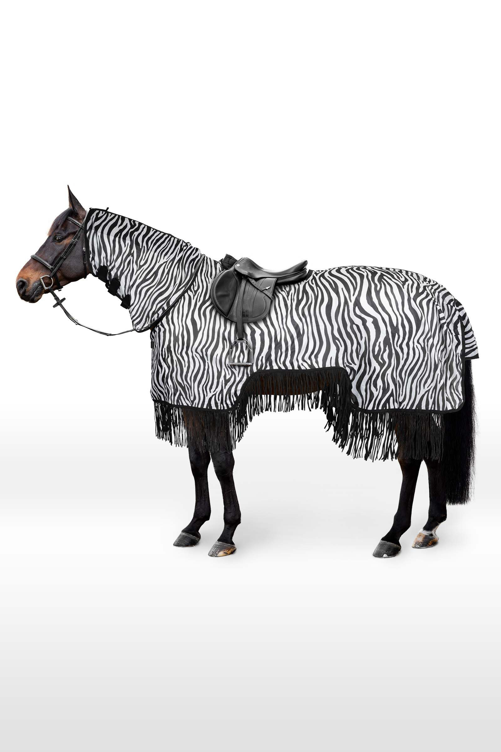 Capa anti-moscas Horze Defender com franjas Zebra Motivos