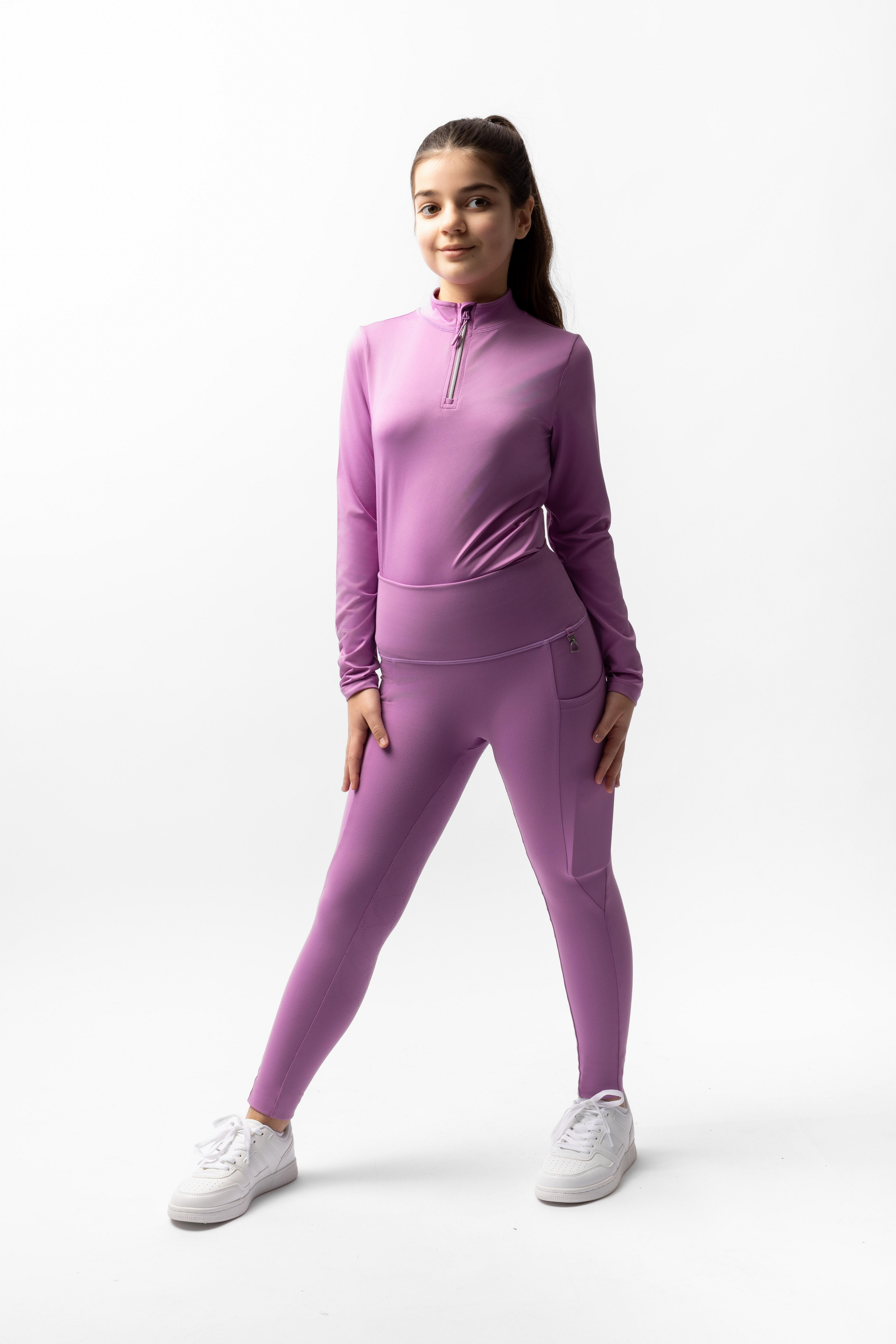 Legging de cobertura total Gillian para criança Horze Verde cáqui escaravelho