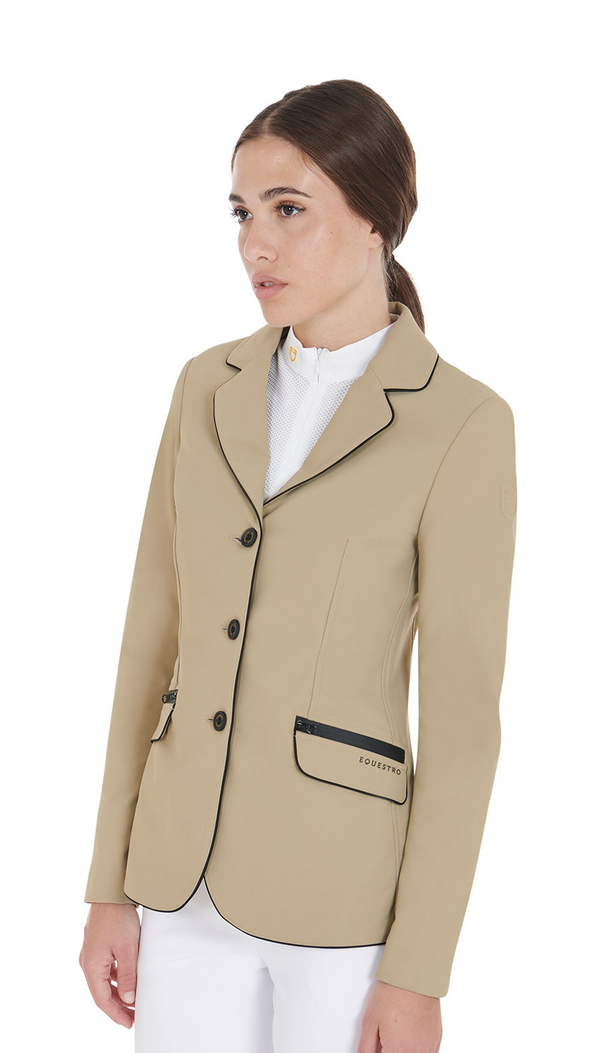 Casaco de competição feminino em tecido técnico elástico Equestro Preto