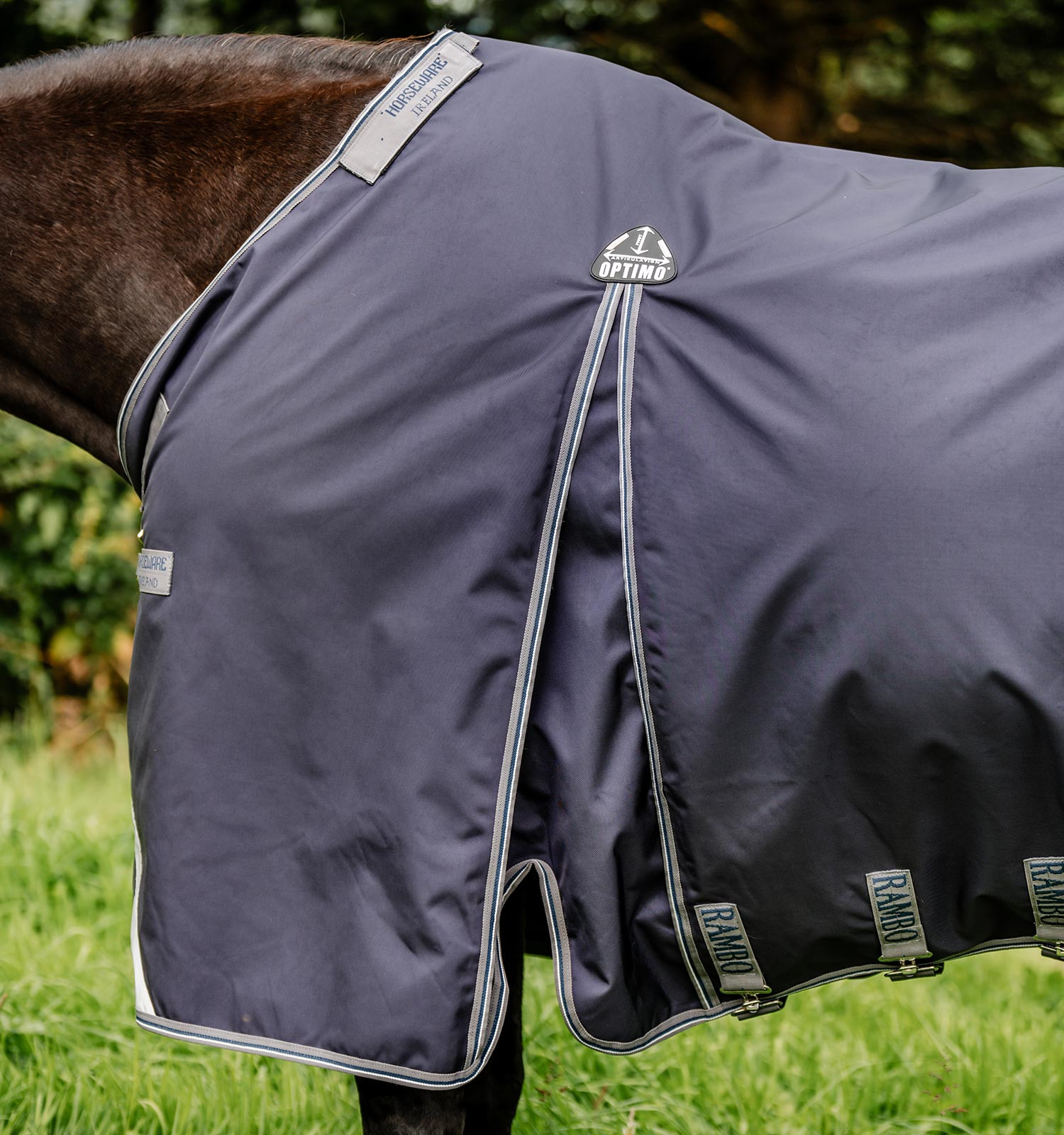 Capa Horseware Rambo® Optimo Turnout 0g 1000D Marinho / tempestade / cinza prateado Azul-marinho