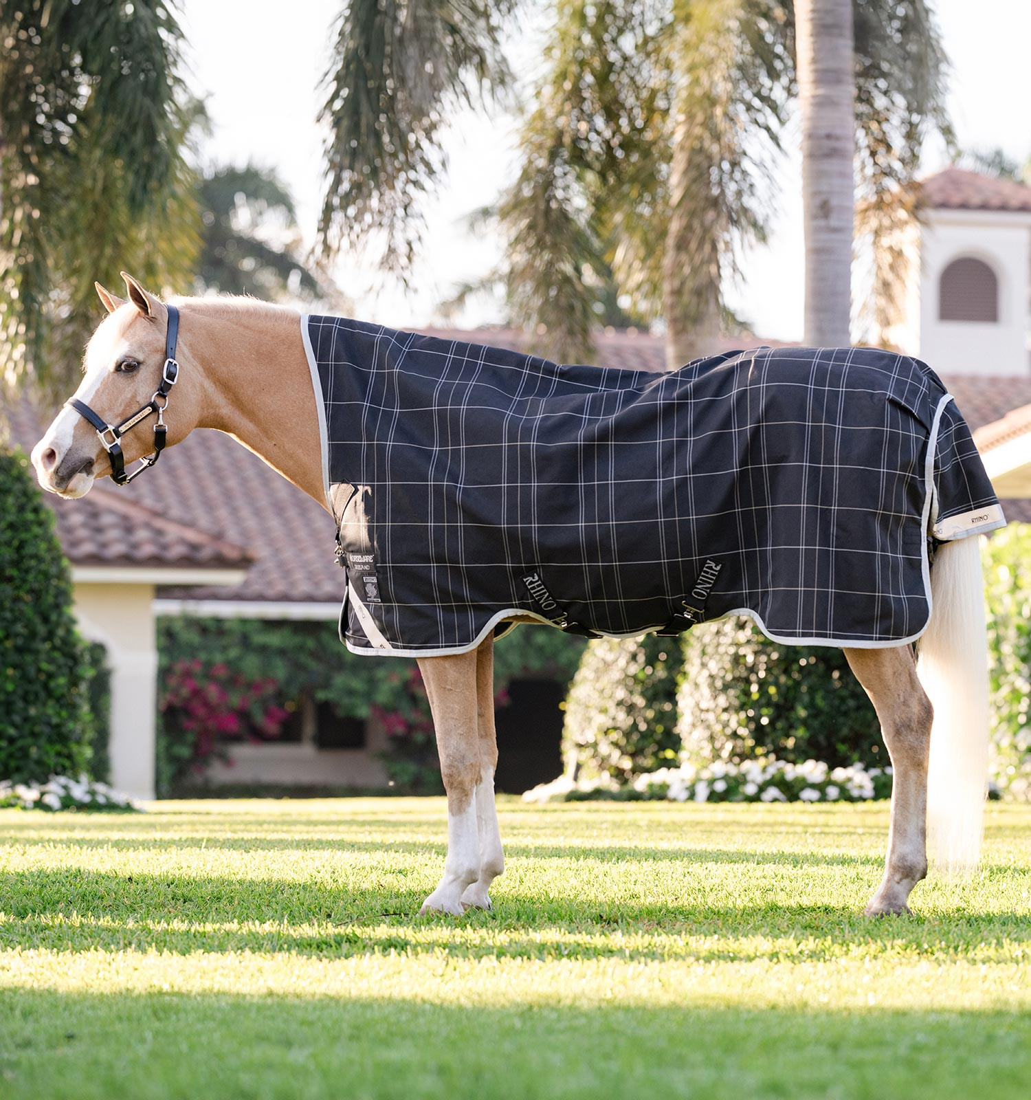 Capa Horseware Rhino Wug Poney Turnout 100g Preto / xadrez branco cinza