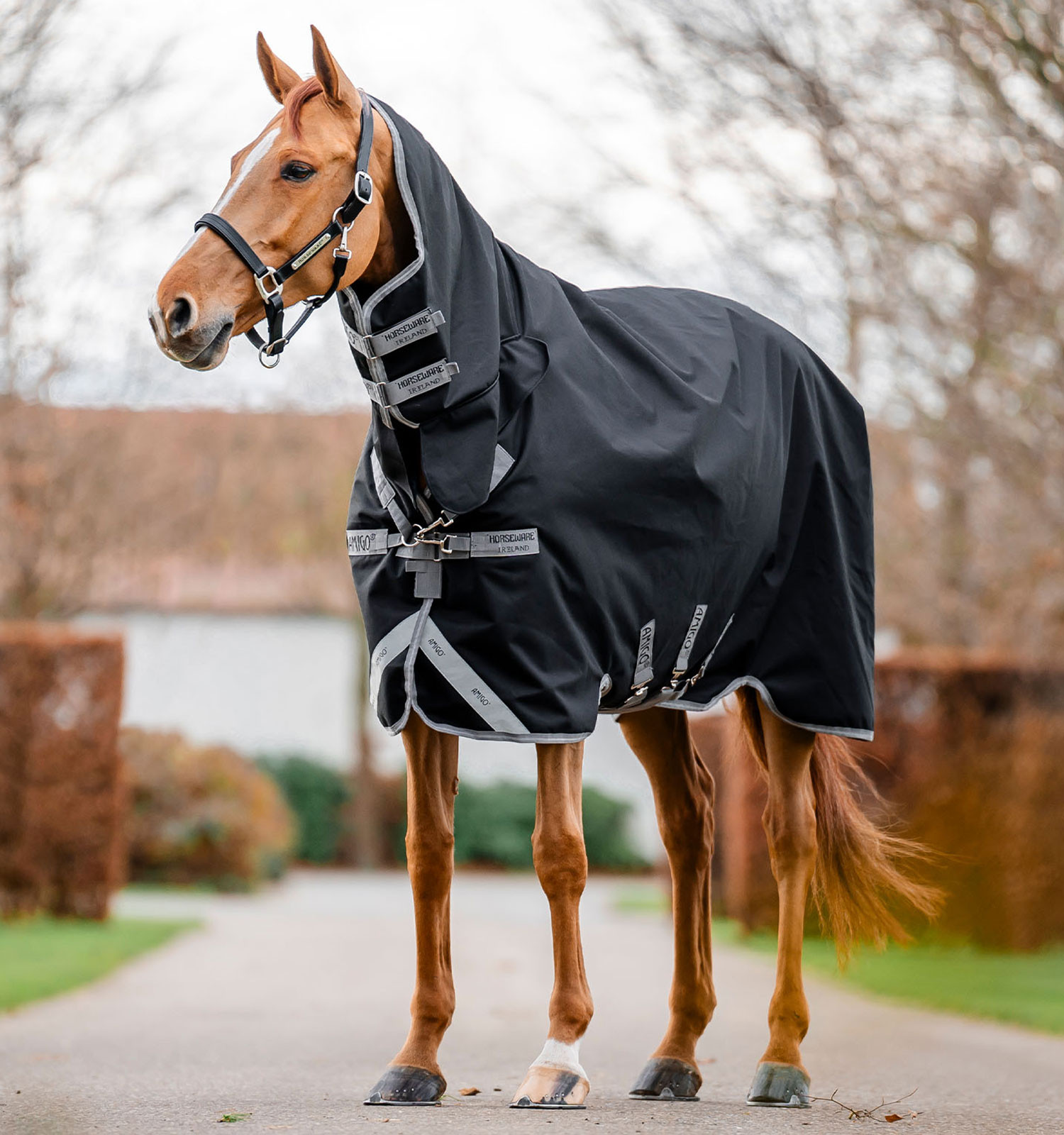 Capa Horseware Amigo 1200D Integrated Turnout 0g Preto / cinza titânio / prata