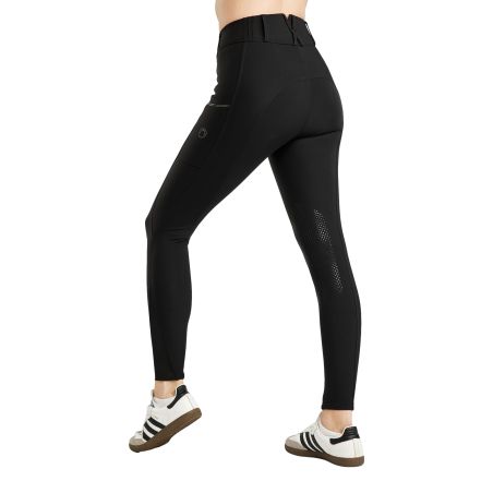 Calça de Montaria MoZuna Refined Pintucks com cristais gun metal e grip nos joelhos feminino