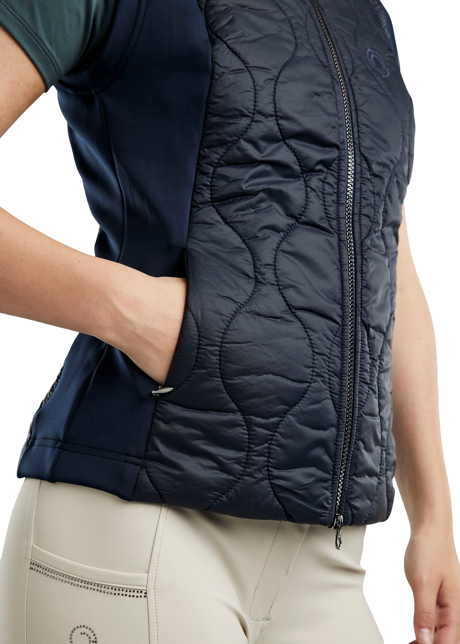 Colete acolchoado sem mangas Hybrid Montar MoMary com cristais metálicos para mulher Preto