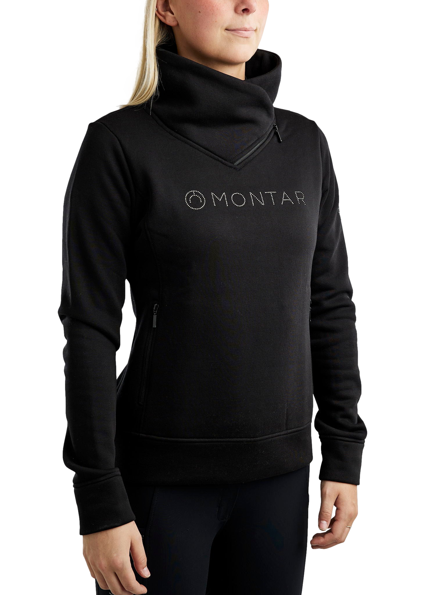 Sweatshirt Montar MoNaja gola alta cristais gun metal feminino Preto