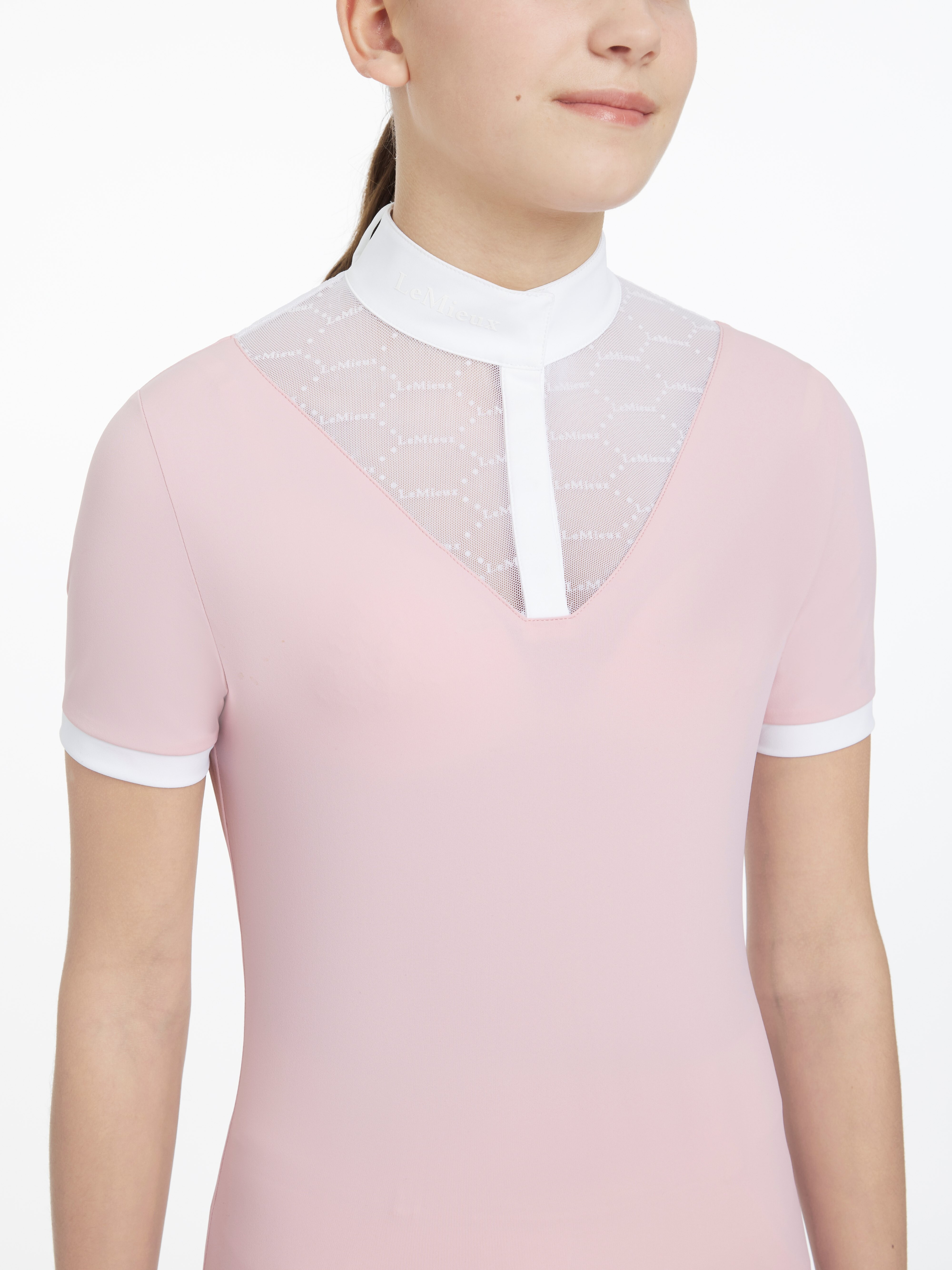 Pólo de competição Eva LeMieux Young Rider de mangas curtas Florir Rosa