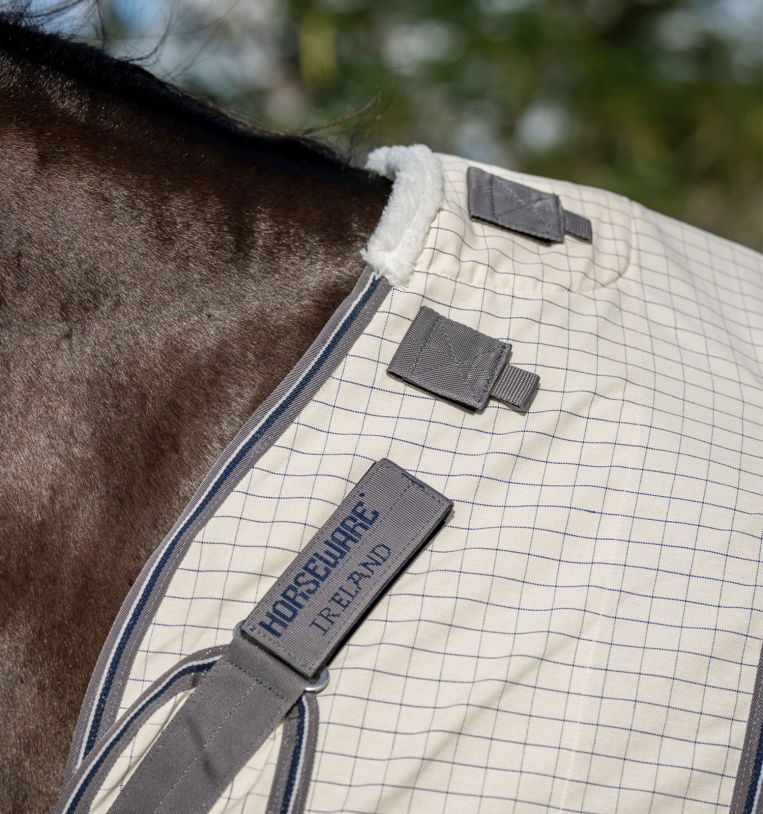 Capa anti-moscas Horseware Rambo Optimo Supreme Summer Sheet Plus CarreauxMarine / gris orage / argent Motivos