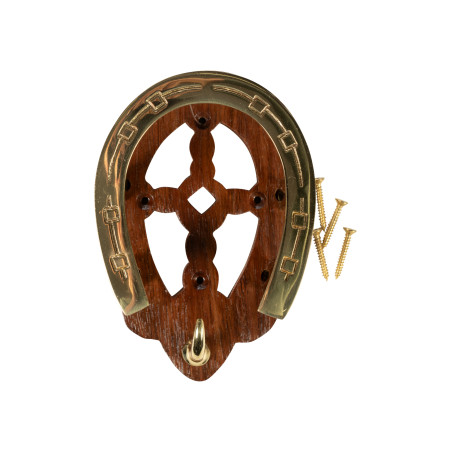 Suporte para cabeçadas em forma de ferradura HKM em madeira e latão