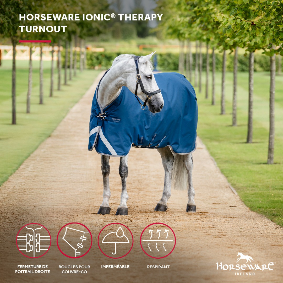 Capa Horseware Ionic Therapy Turnout 100g Bleu imperial / argent /Marine Azul