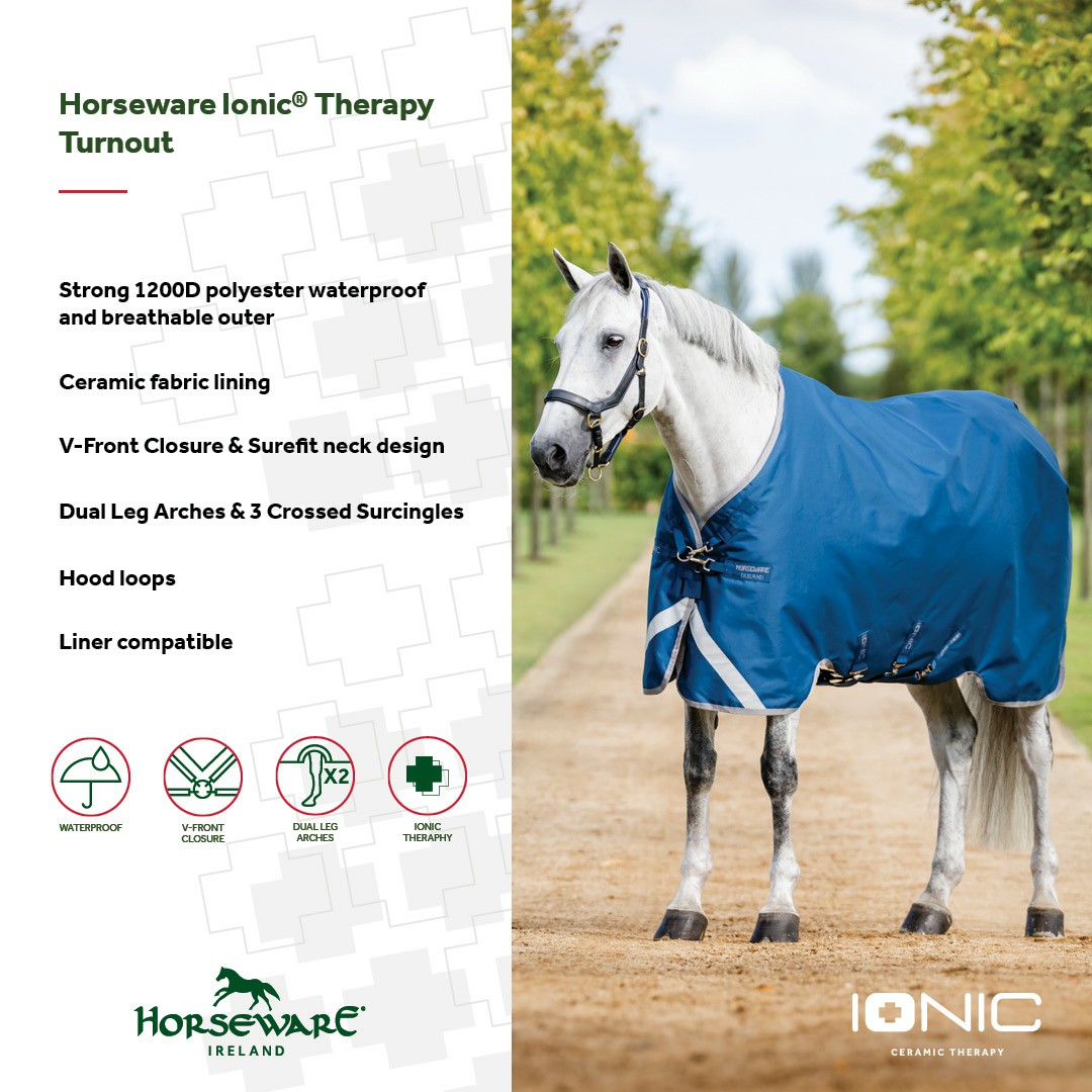 Capa Horseware Ionic Therapy Turnout 100g Bleu imperial / argent /Marine Azul