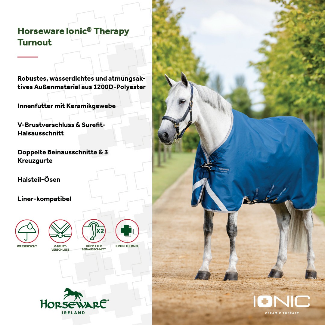 Capa Horseware Ionic Therapy Turnout 100g Bleu imperial / argent /Marine Azul