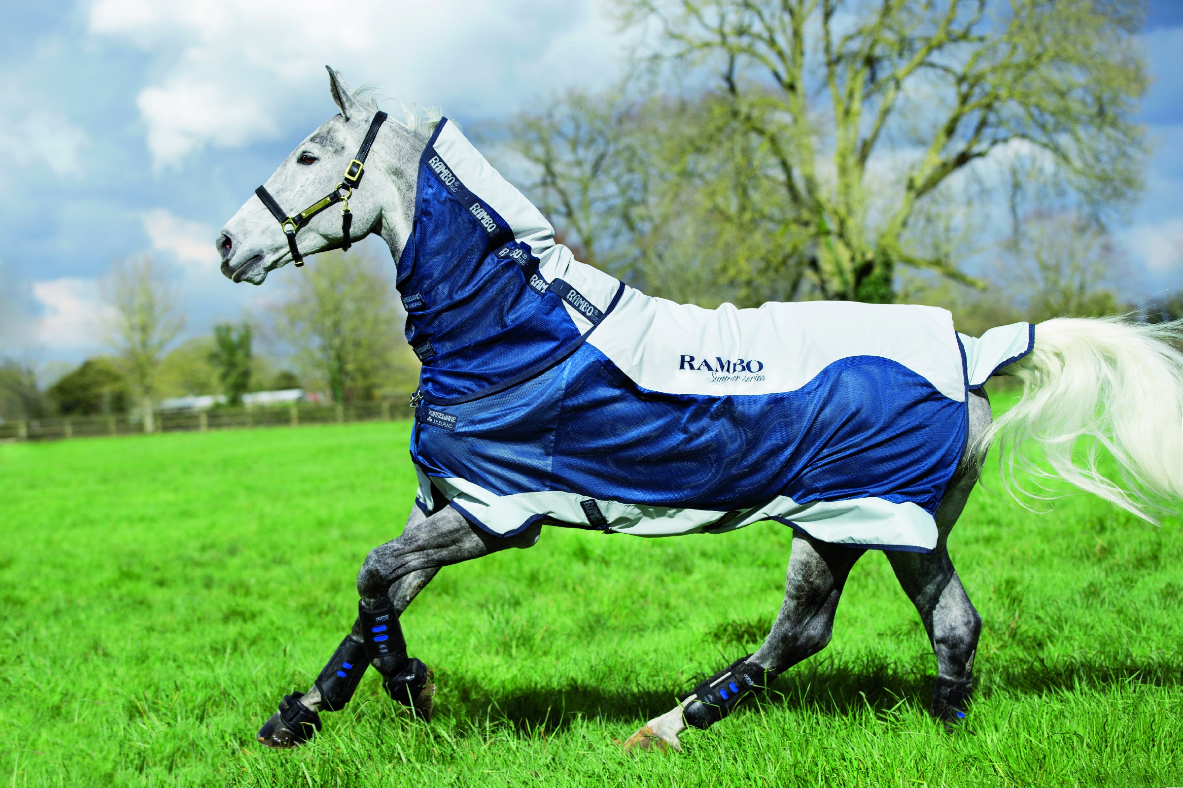 Capa Horseware Rambo Summer Series V-Front Marinho / cinza Azul